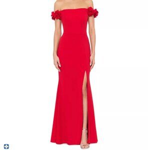 XSCAPE Off-The-Shoulder Scuba Crepe Gown in Red Size 8